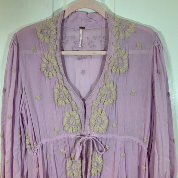 FREE PEOPLE EMBROIDERED PURPLE FLORAL BOHO LONG SLEEVE MAXI DRESS SIZE SMALL - Picture 4 of 12